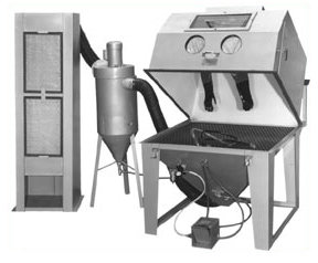 MM4848S Suction Dry Blasting Cabinet shown with 600 CFM Abrasive Separator and Enclosed Dust Collector (Deluxe Package)
