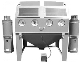 6048S Suction Dry Blasting Cabinet shown with dual BP Dust Collectors