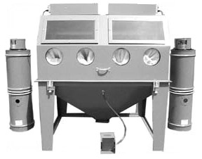 MM7248S Suction Dry Blasting Cabinet shown with dual BP Dust Collectors