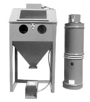 SM30C Suction Blasting Cabinet shown with BP Dust Collector