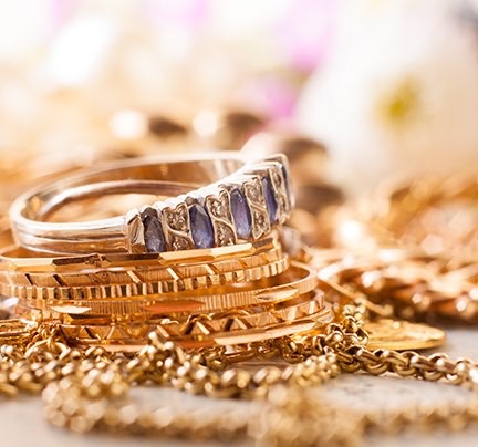 Polished Gold Jewelry with Diamonds